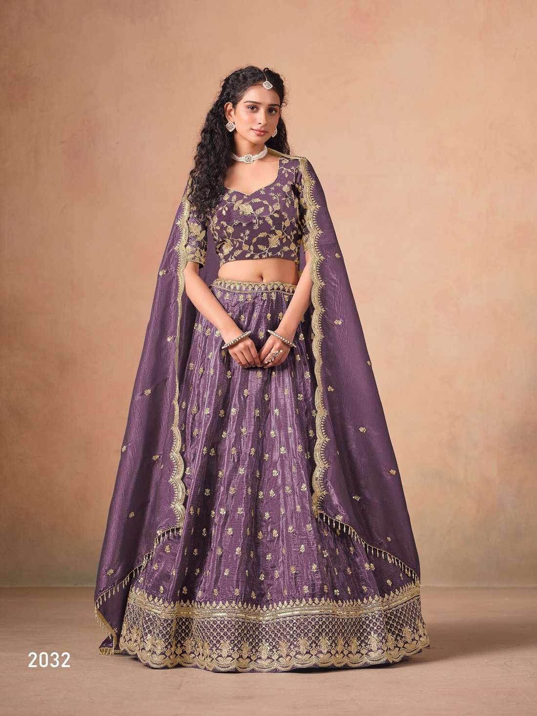 DESIGNER FANCY WEDDING PARTY WEAR CRUSH ORGANZA PURPLE LEHENGA CHOLI ANY MEHVISH 2032