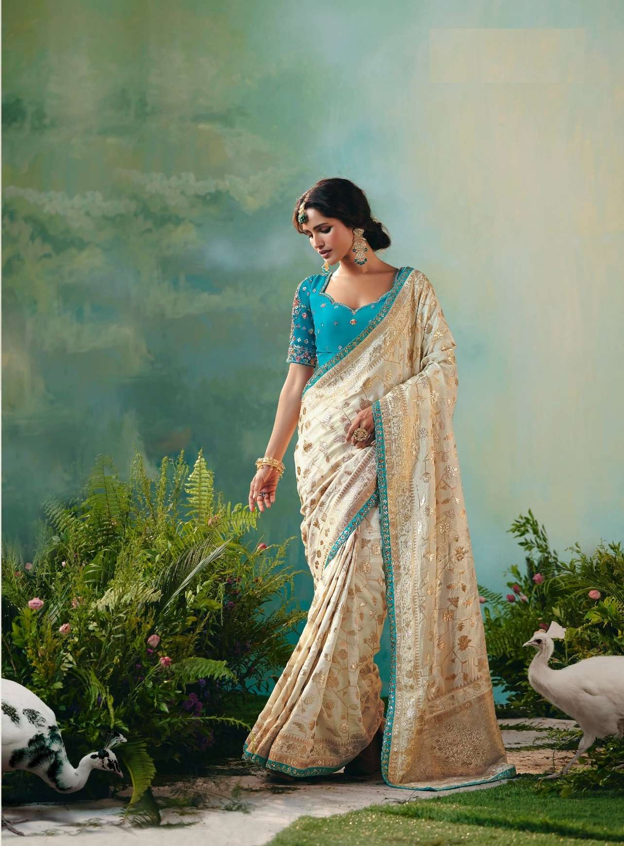 DESIGNER FANCY WEDDING PARTY WEAR FANCY BEIGE SILK SAREE COLLECTION SM KIM 445
