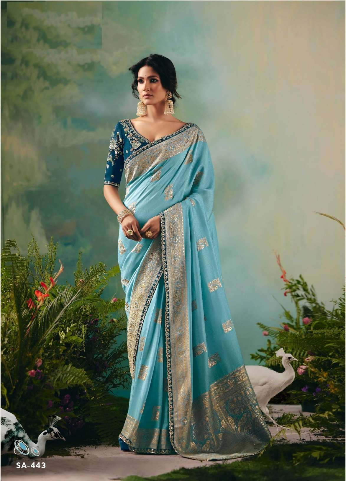 DESIGNER FANCY WEDDING PARTY WEAR FANCY SILK SKYBLUE SAREE COLLECTION SM KIM 443