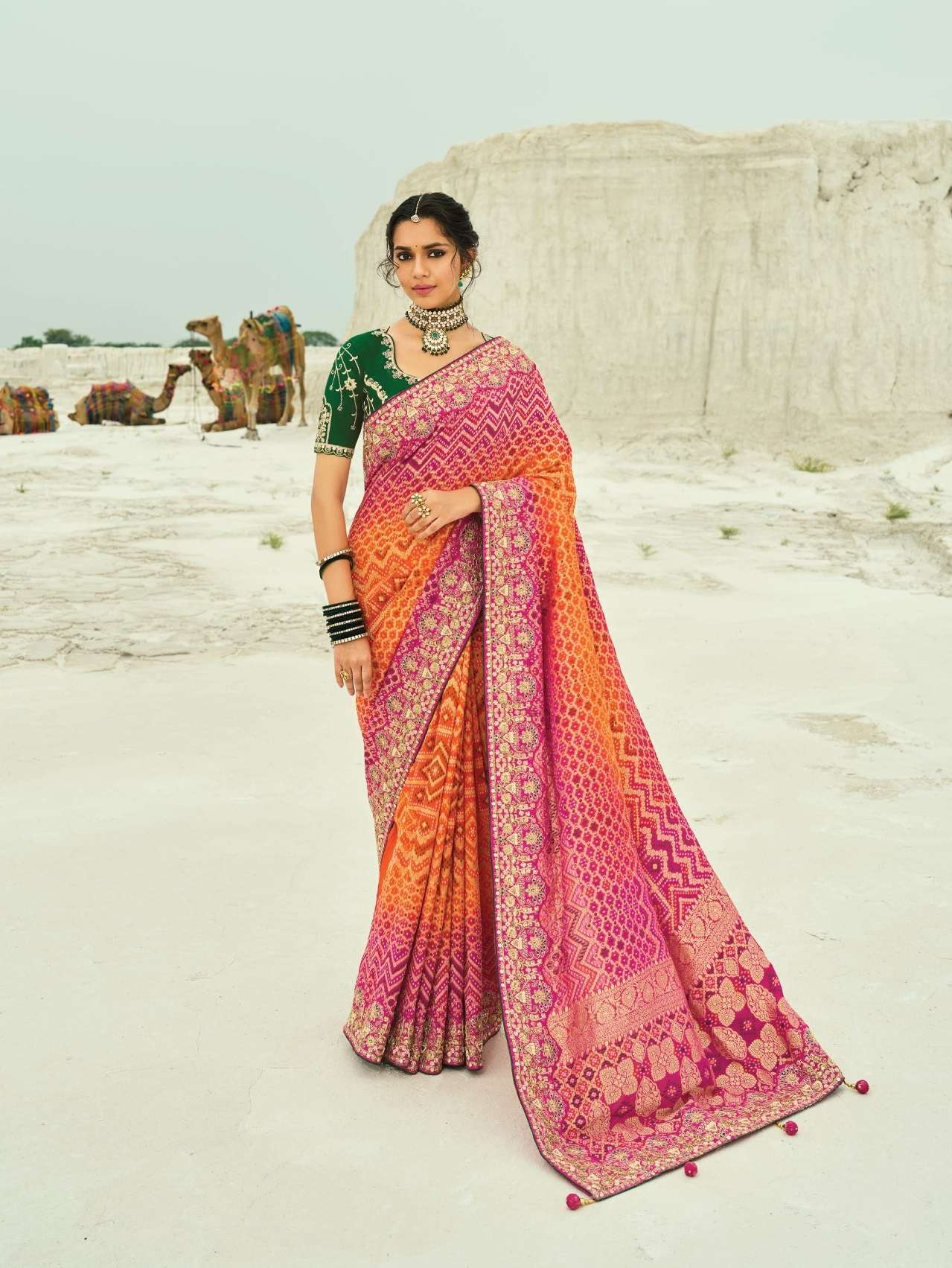 DESIGNER FANCY WEDDING PARTY WEAR HEAVY ORANGE RANI GEORGETTE SILK SAREE COLLECTION SM MN 8013