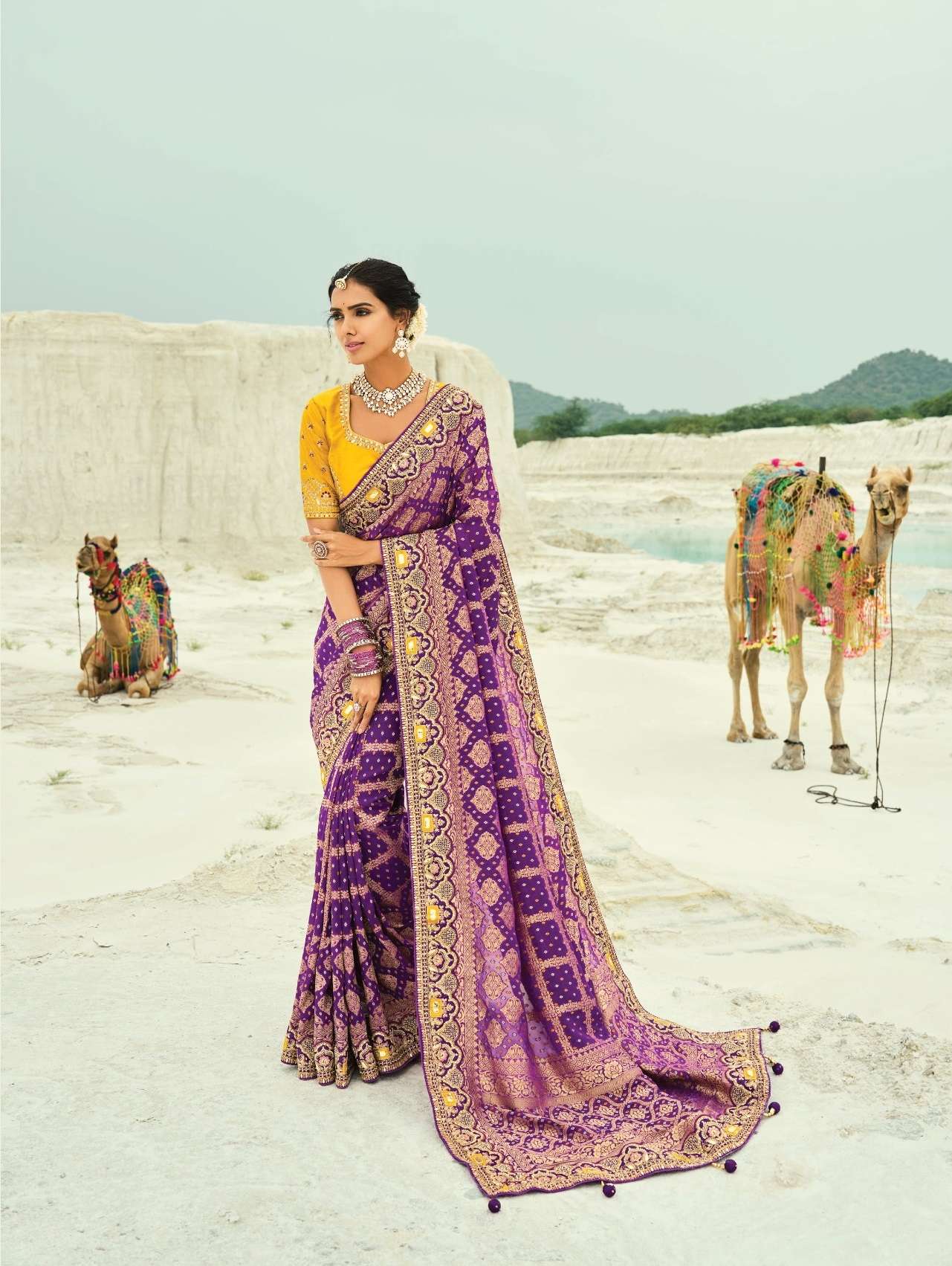 DESIGNER FANCY WEDDING PARTY WEAR HEAVY PURPLE GEORGETTE SILK SAREE COLLECTION SM MN 8009