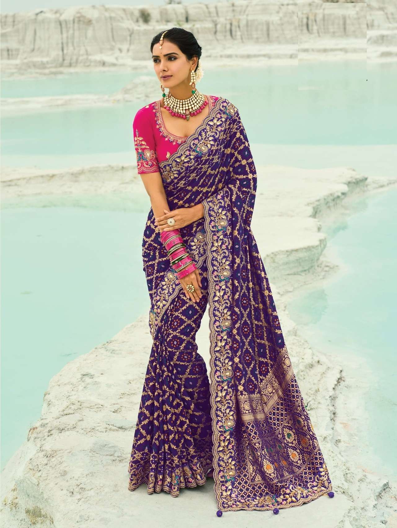 DESIGNER FANCY WEDDING PARTY WEAR HEAVY PURPLE GEORGETTE SILK SAREE COLLECTION SM MN 8012