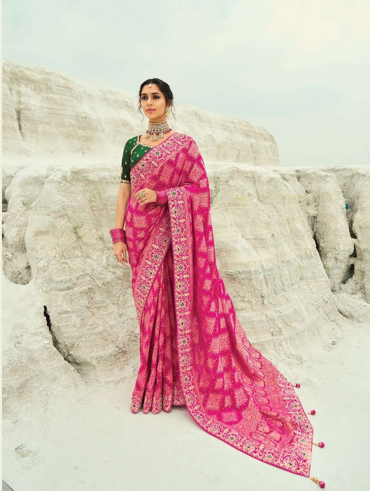 DESIGNER FANCY WEDDING PARTY WEAR HEAVY RANI GEORGETTE SILK SAREE COLLECTION SM MN 8010