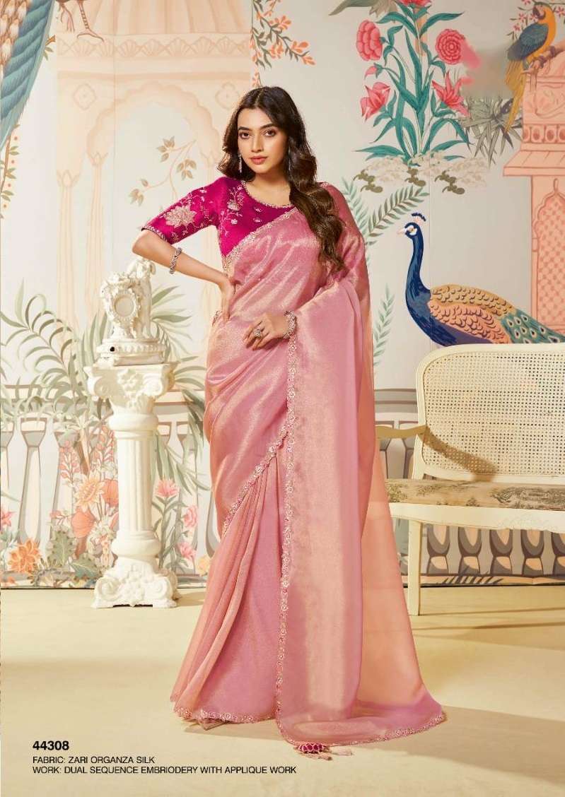 DESIGNER FANCY WEDDING PARTY WEAR INDIAN SATIN ORGANZA SILK PINK SAREE COLLECTION DST NORITA 44308