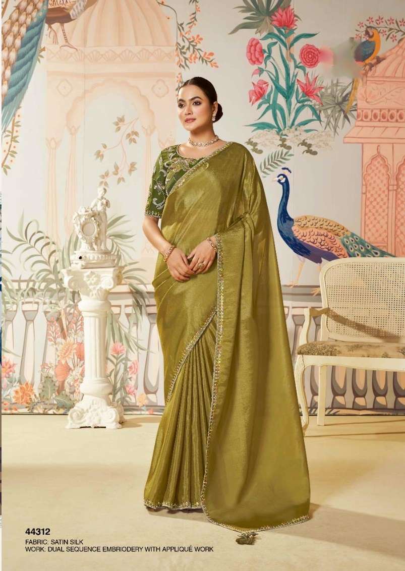 DESIGNER FANCY WEDDING PARTY WEAR INDIAN SATIN ORGANZA SILK GREEN SAREE COLLECTION DST NORITA 44312