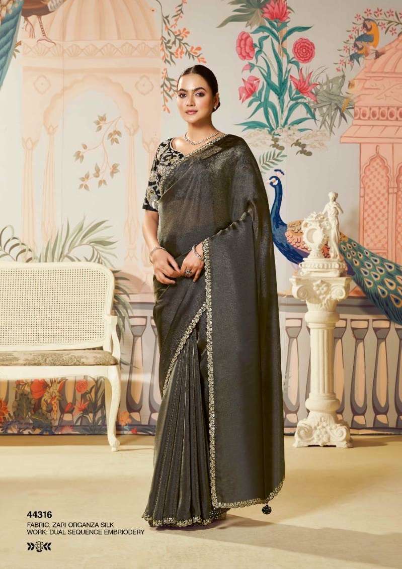 DESIGNER FANCY WEDDING PARTY WEAR INDIAN SATIN ORGANZA SILK BLACK SAREE COLLECTION DST NORITA 44316