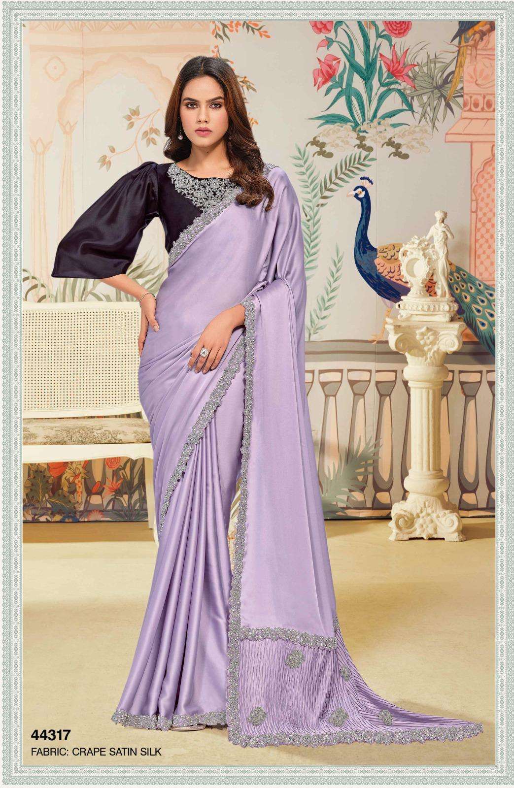 DESIGNER FANCY WEDDING PARTY WEAR INDIAN SATIN ORGANZA SILK LAVENDER SAREE COLLECTION DST NORITA 44317