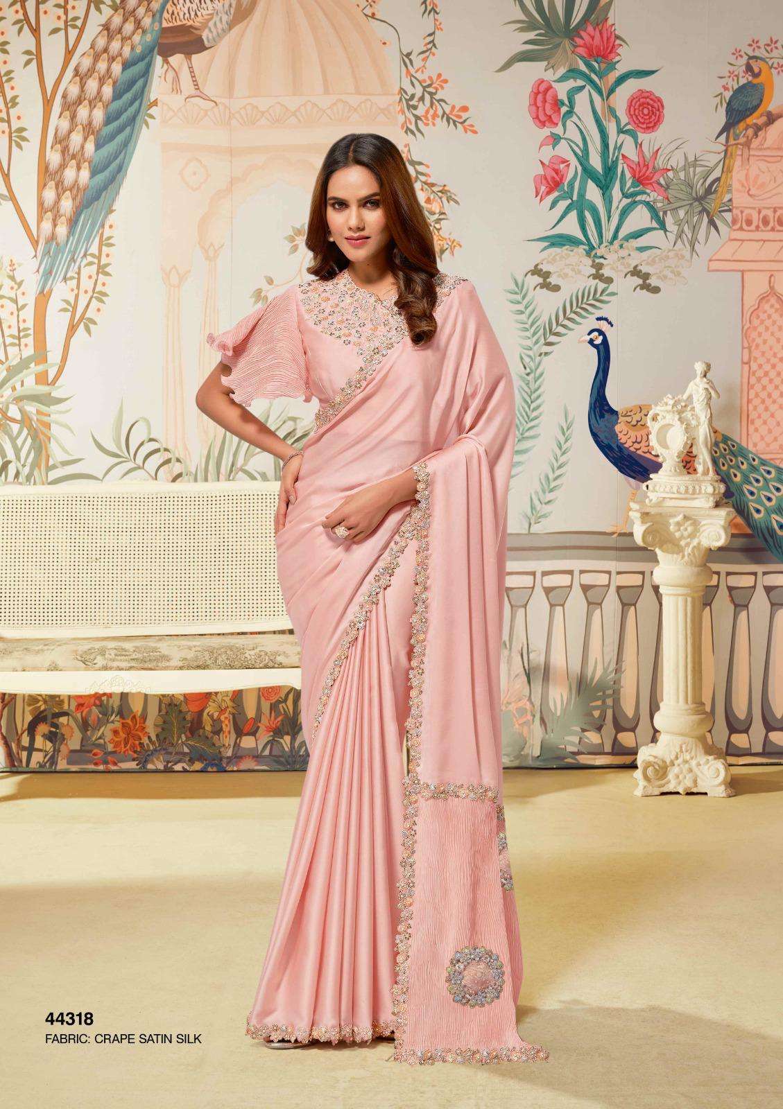 DESIGNER FANCY WEDDING PARTY WEAR INDIAN SATIN ORGANZA SILK PEACH SAREE COLLECTION DST NORITA 44318