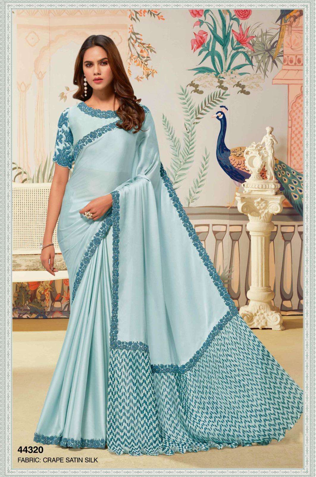 DESIGNER FANCY WEDDING PARTY WEAR INDIAN SATIN ORGANZA SILK SKY BLUE SAREE COLLECTION DST NORITA 44320