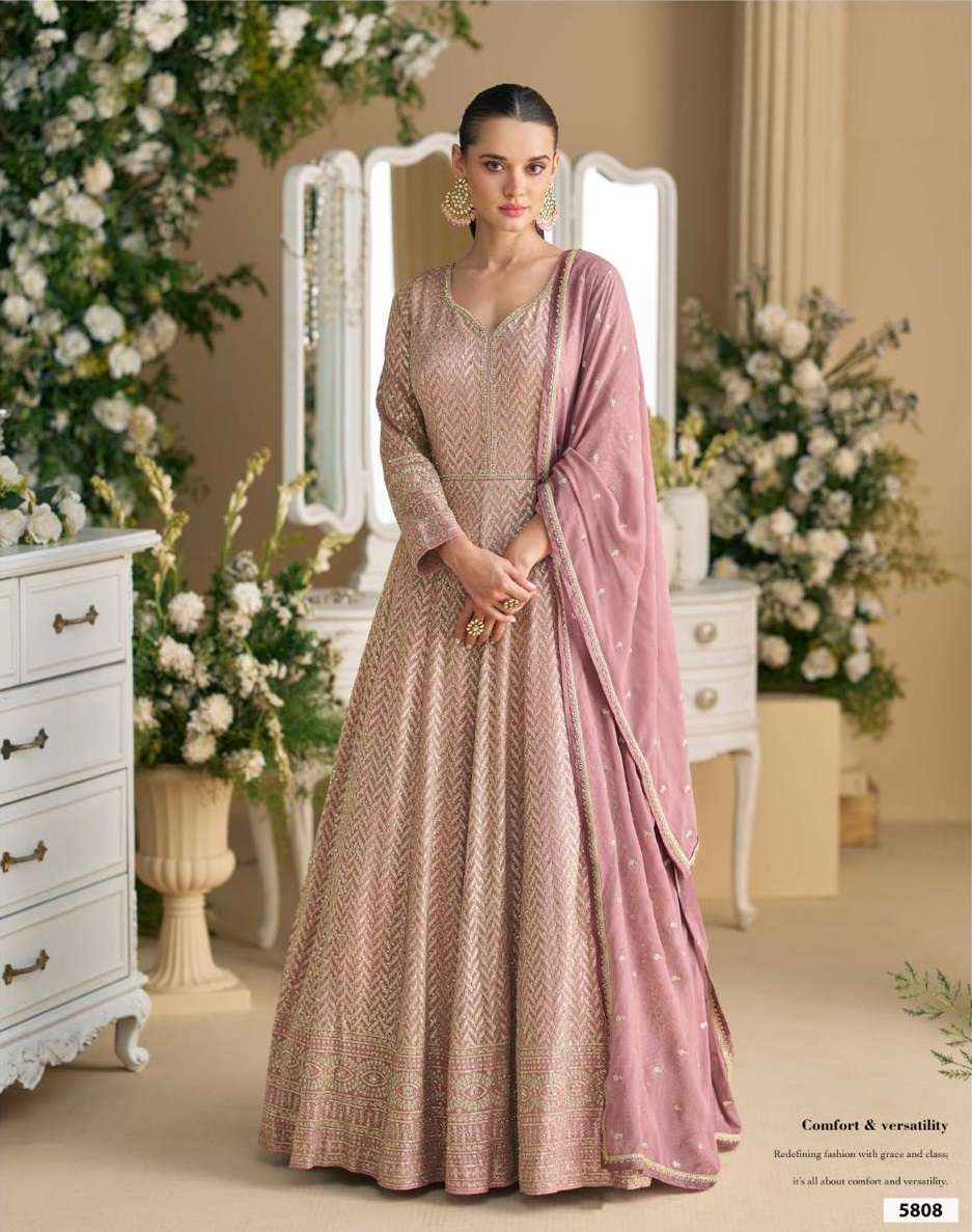 DESIGNER FANCY WEDDING PARTY WEAR LIGHT PINK GEORGETTE ANARKALI SALWAR SUIT GOWN AF PARAMPARA 5808