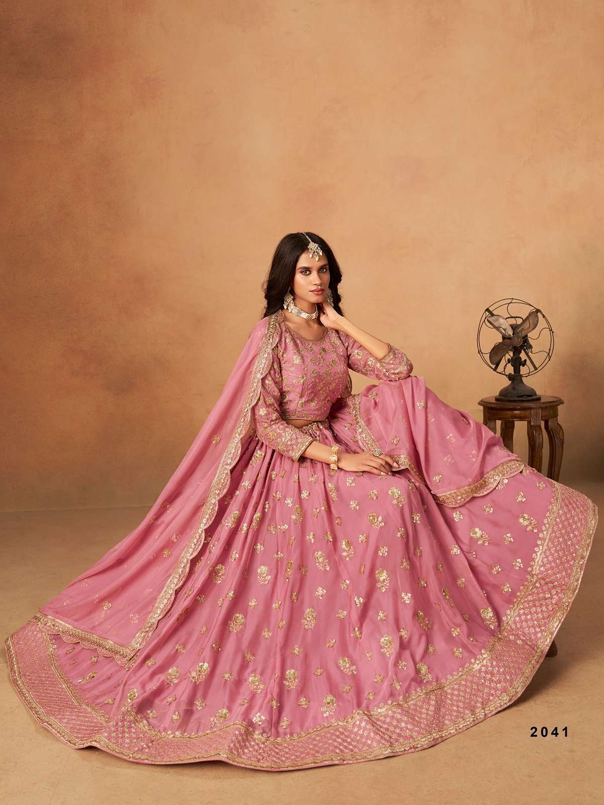 DESIGNER FANCY WEDDING PARTY WEAR PINK ORGANZA LEHENGA CHOLI ANY MEHVISH 2041