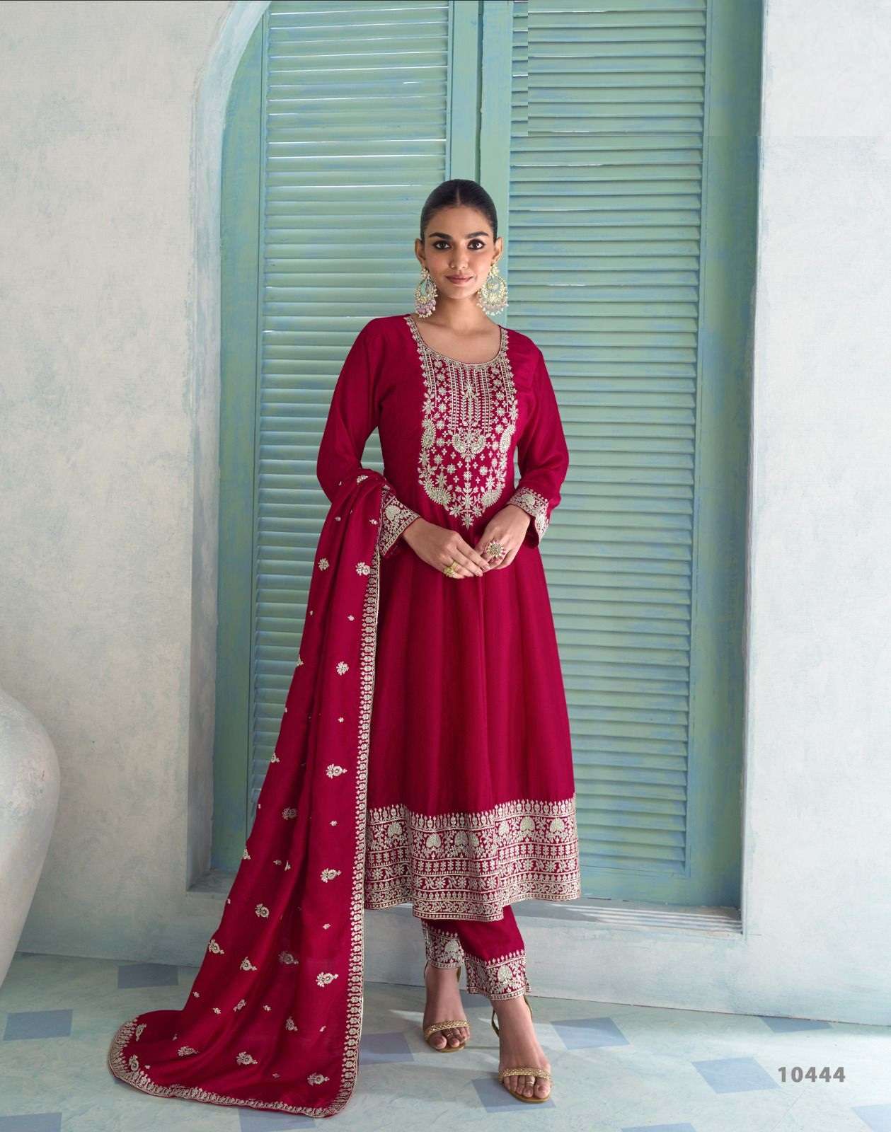 DESIGNER FANCY WEDDING PARTY WEAR PREMIUM SILK RED SALWAR SUIT AF VIHANIKA 10444