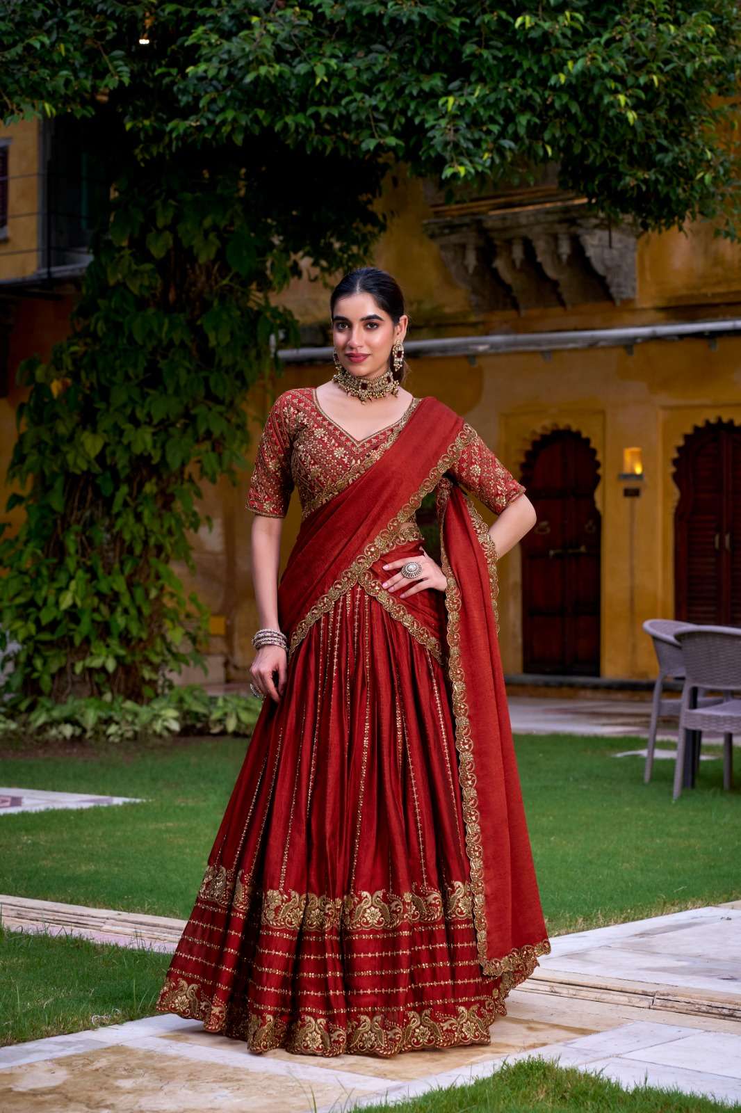 DESIGNER FANCY WEDDING PARTY WEAR RANGOLI CRUSH RED LEHENGA CHOLI WITH DUPATTA LNB 1438