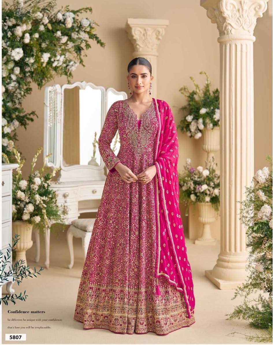 DESIGNER FANCY WEDDING PARTY WEAR RANI PINK GEORGETTE ANARKALI SALWAR SUIT GOWN AF PARAMPARA 5807