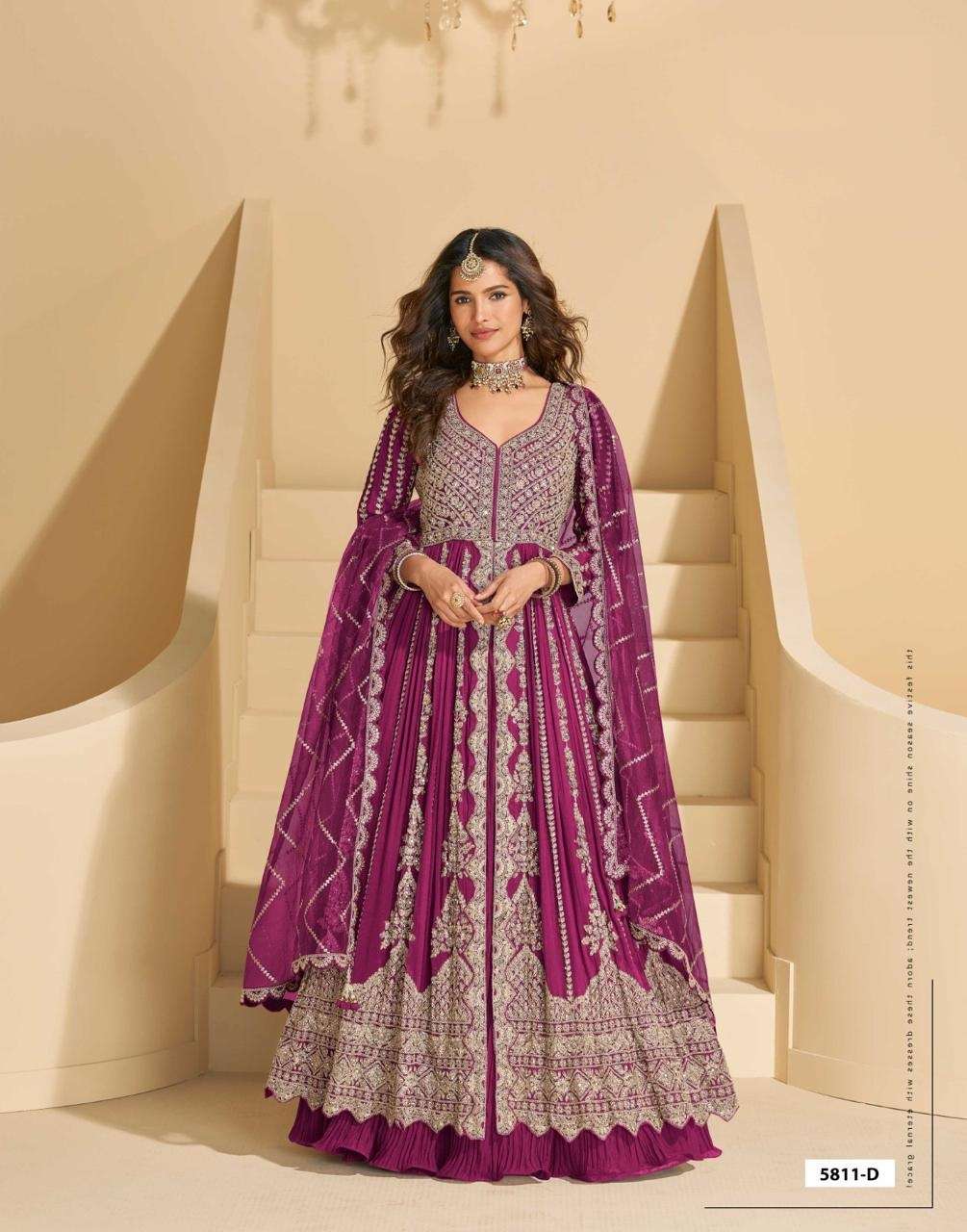 DESIGNER FANCY WEDDING PARTY WEAR REAL CHINON RANI PINK ANARKALI SALWAR SUIT GOWN SY MIRZA 5811 D
