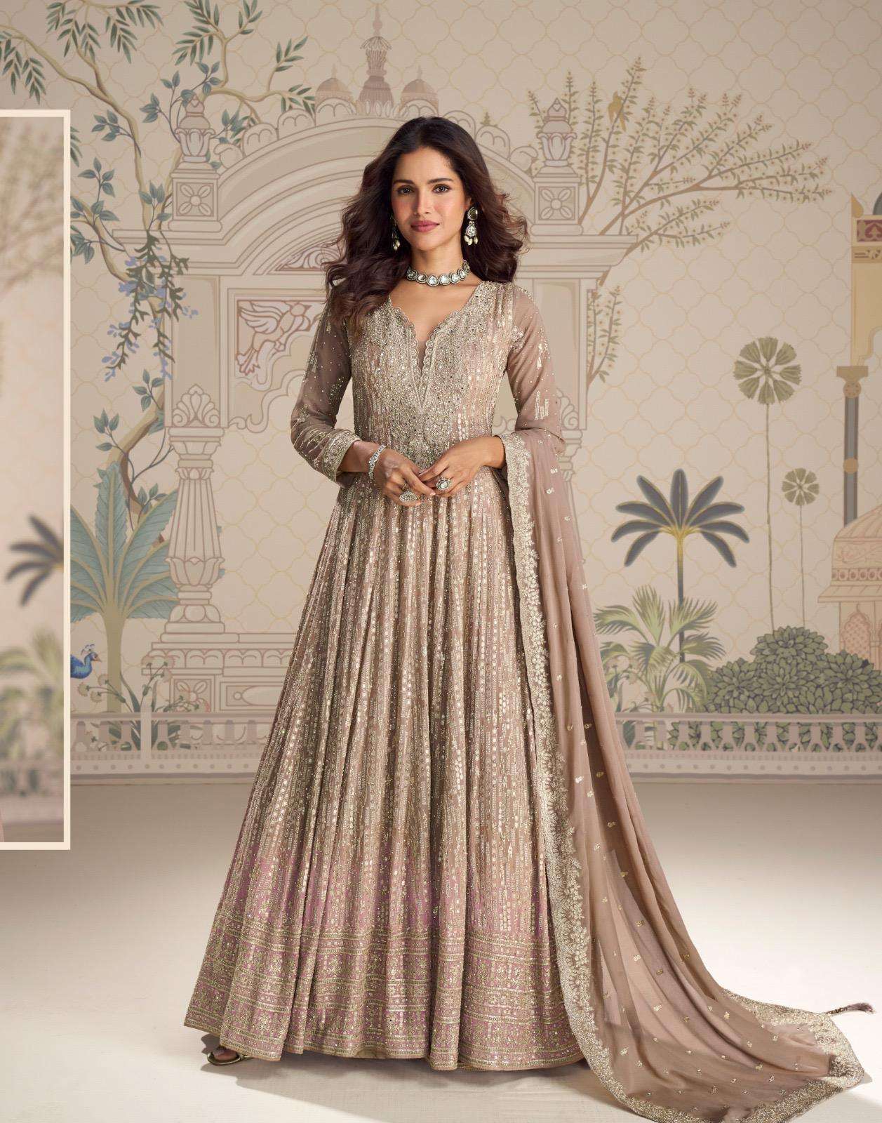 DESIGNER FANCY WEDDING PARTY WEAR REAL GEORGETTE CHIKU ANARKALI SALWAR SUIT GOWN SY SABOORI 10023