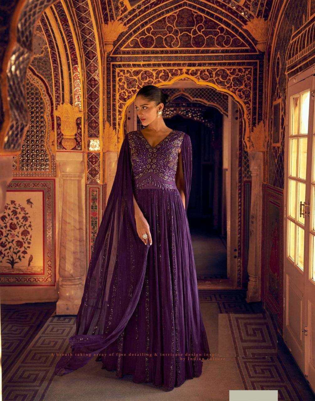DESIGNER FANCY WEDDING PARTY WEAR REAL GEORGETTE PURPLE ANARKALI SALWAR SUIT GOWN SY KARISHMA 5769