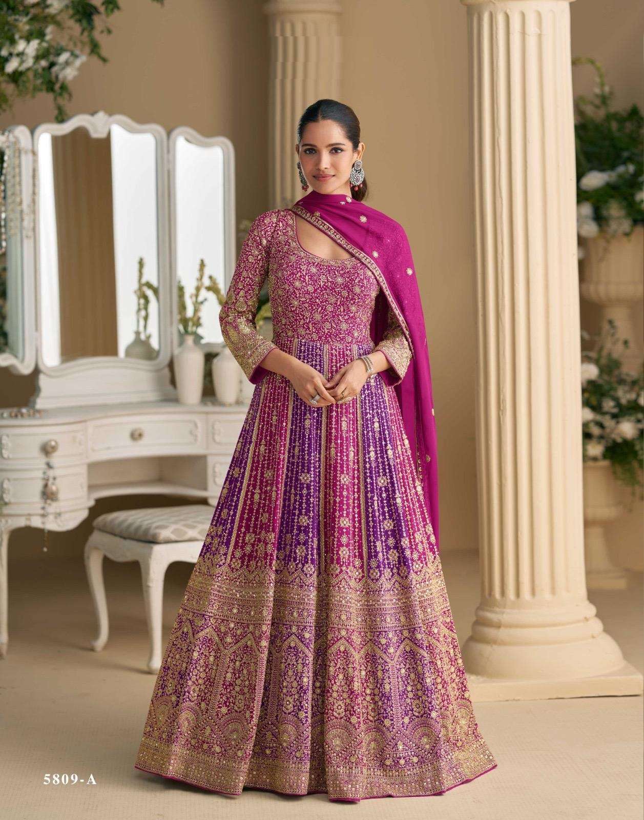 DESIGNER FANCY WEDDING PARTY WEAR REAL GEORGETTE RANI PUEPLE ANARKALI SALWAR SUIT GOWN SY RUTBA 5809 A