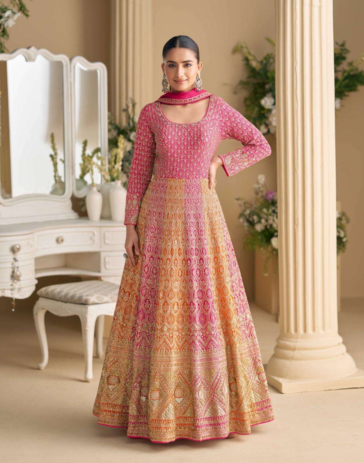 DESIGNER FANCY WEDDING PARTY WEAR REAL GEORGETTE RANI ORANGE ANARKALI SALWAR SUIT GOWN SY RUTBA 5810