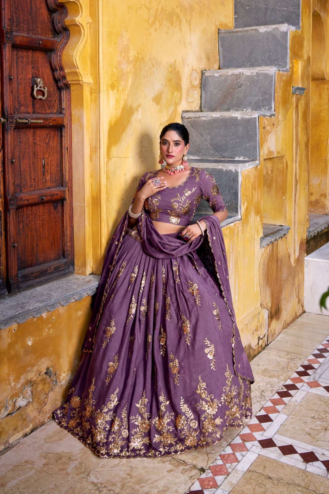 DESIGNER FANCY WEDDING PARTY WEAR SILK CRUSH PURPLE LEHENGA CHOLI WITH DUPATTA LNB 1451