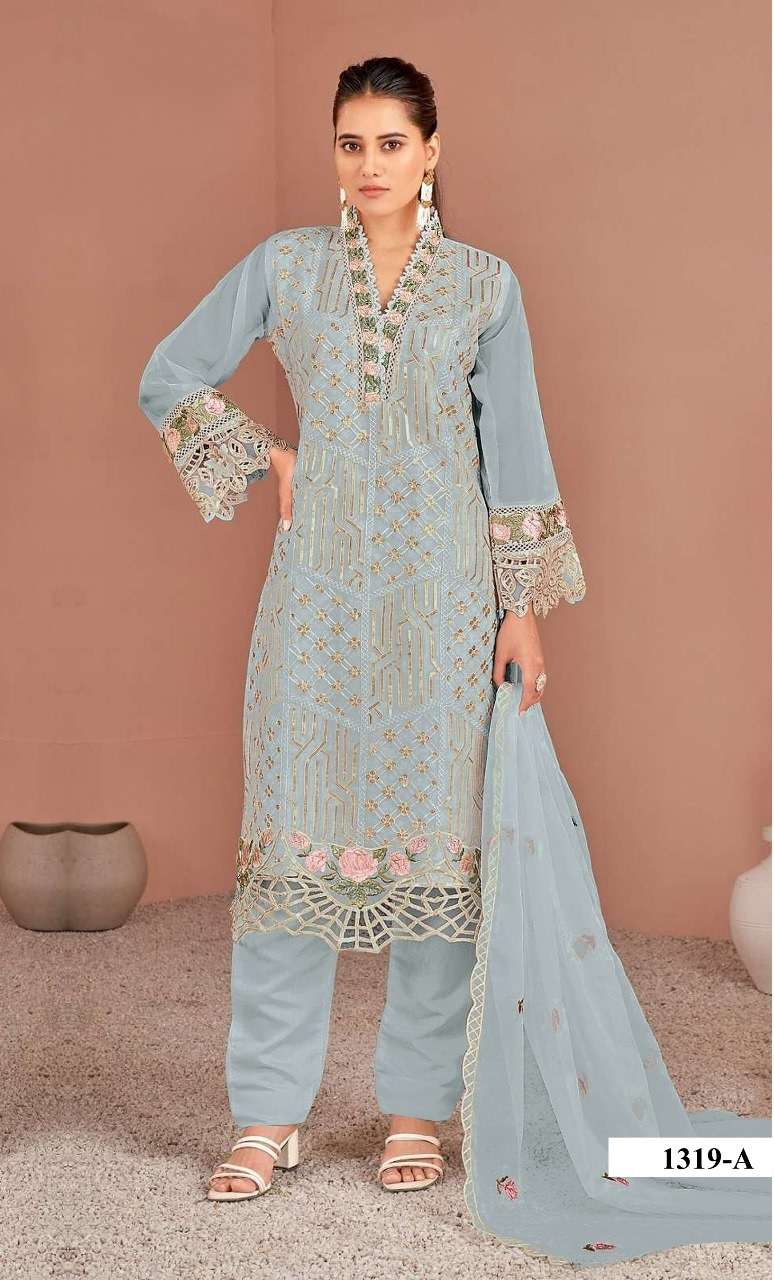 DESIGNER ORGANZA PAKISTANI SALWAR SUIT COLLECTION HT 1319 A