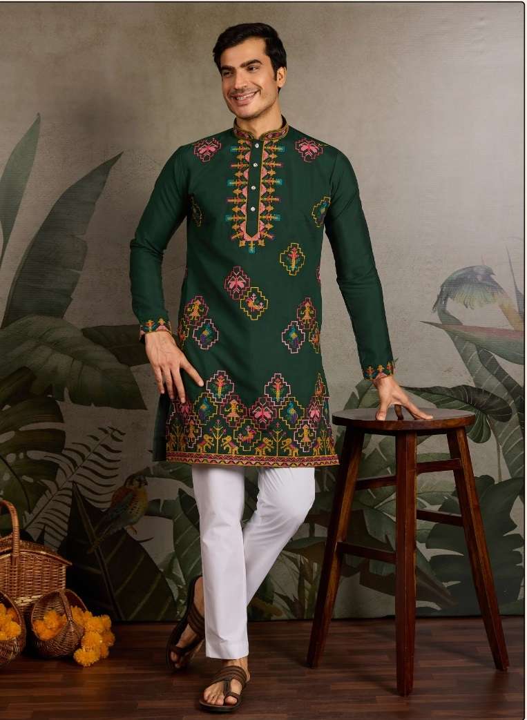 DESIGNER PARTY WEAR READYMADE INDIAN MENS VISCOSE SILK KURTA KF 61365