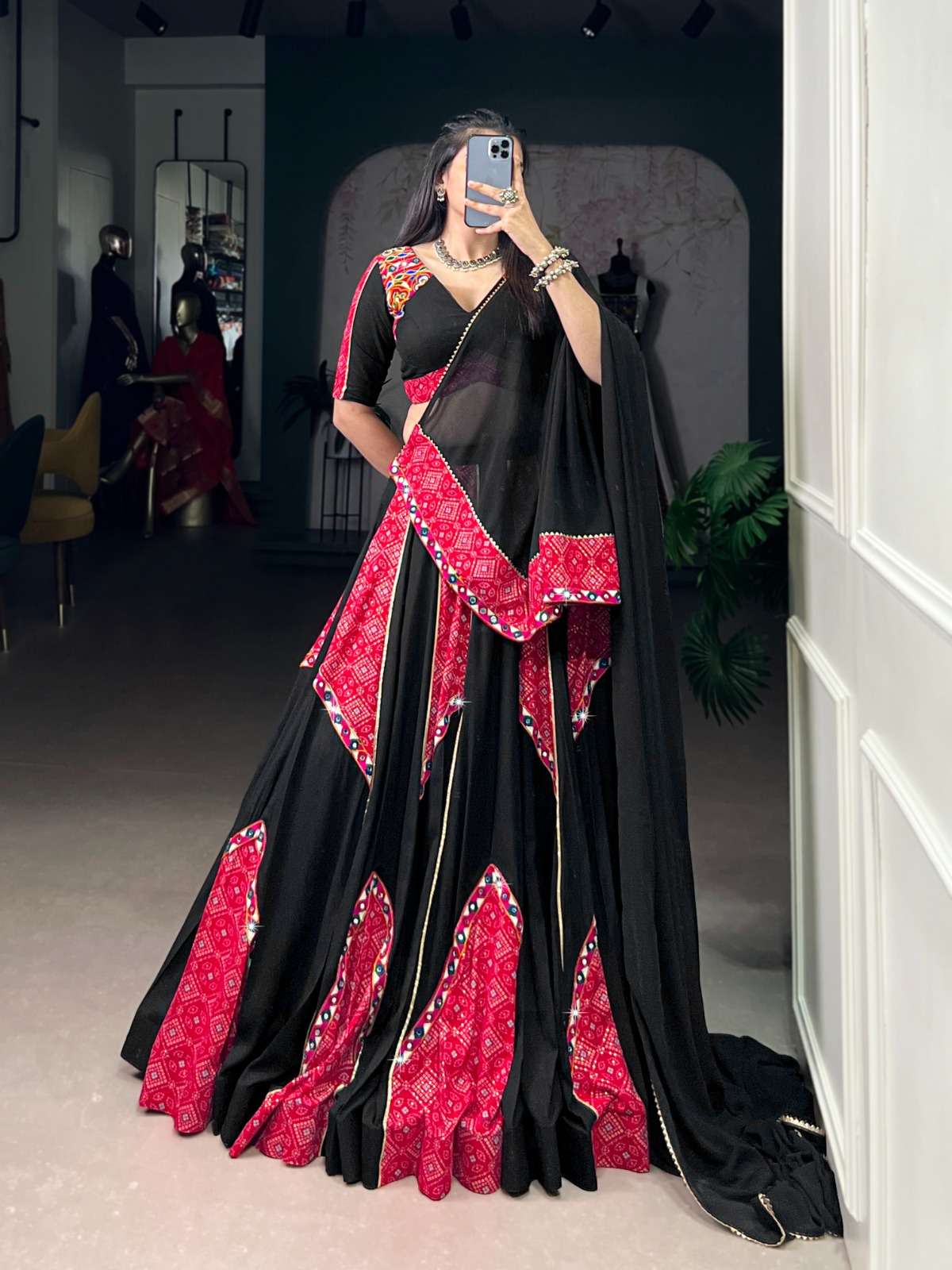 DESIGNER RAYON COTTON BLACK NAVRATRI LEHENGA CHOLI COLLECTION LNB 1683