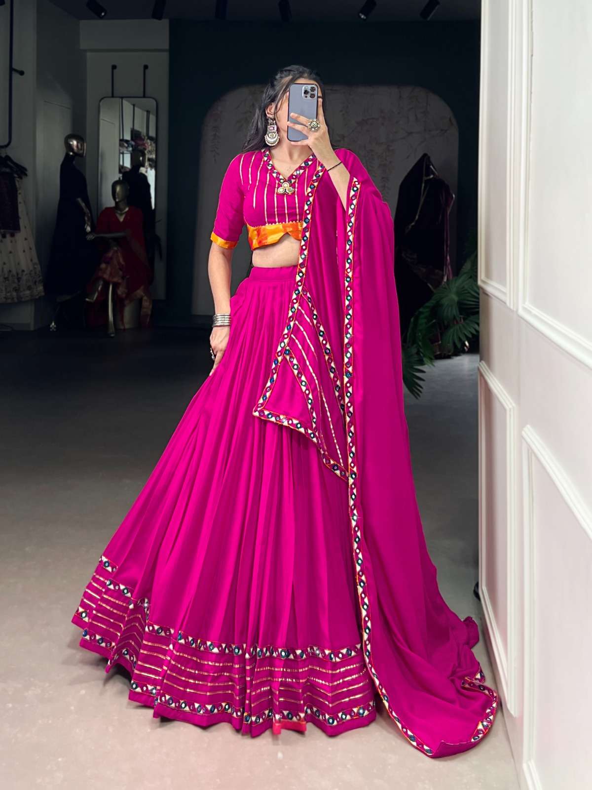 DESIGNER RAYON COTTON PINK NAVRATRI LEHENGA CHOLI COLLECTION LNB 1659 A