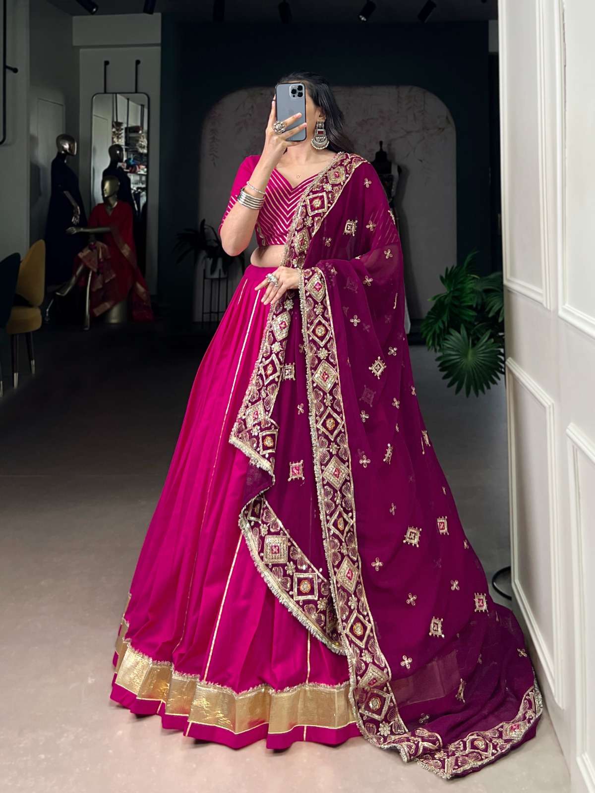 DESIGNER RAYON COTTON RANI PINK NAVRATRI LEHENGA CHOLI COLLECTION LNB 1708