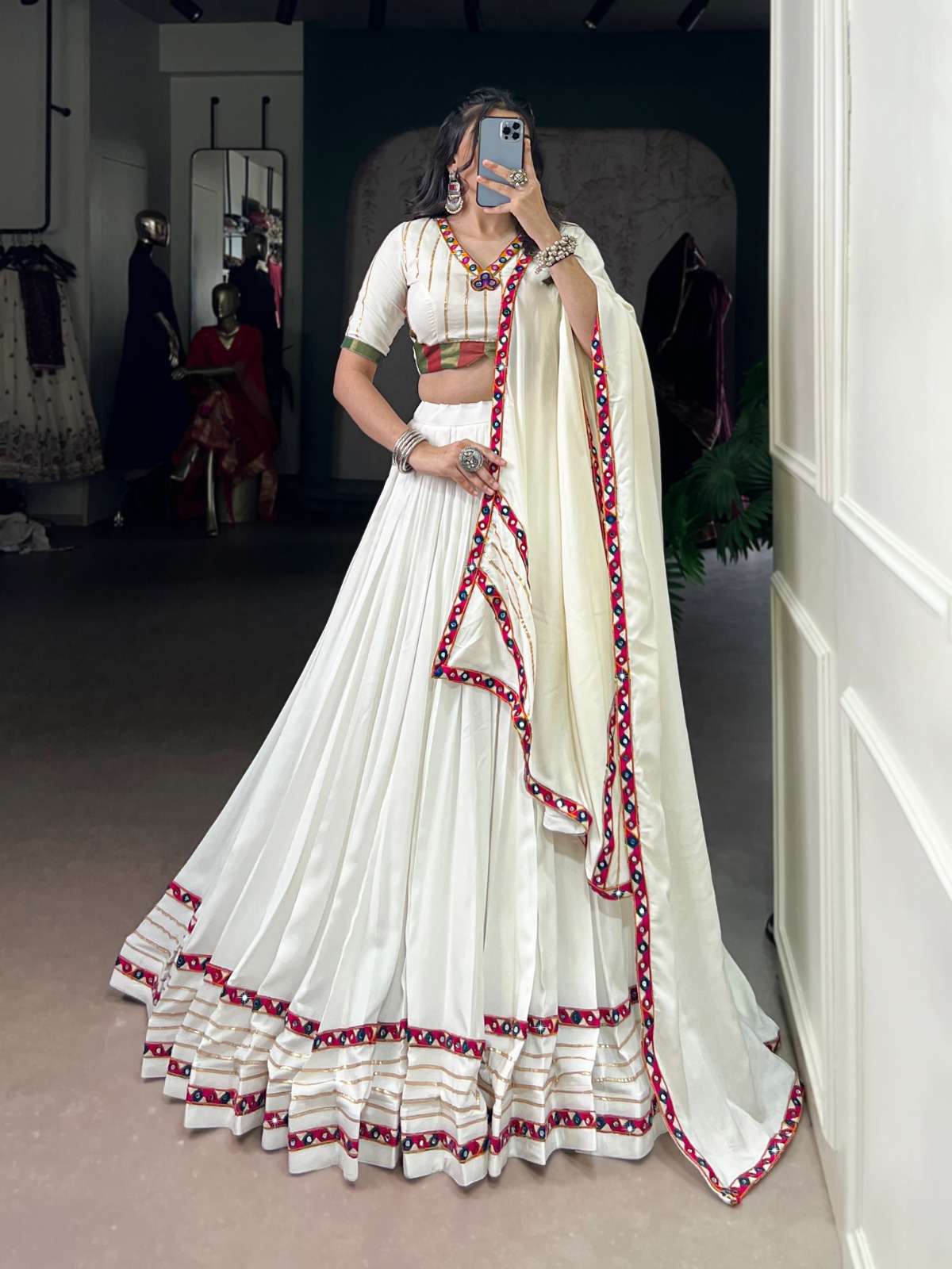 DESIGNER RAYON COTTON WHITE NAVRATRI LEHENGA CHOLI COLLECTION LNB 1659 C