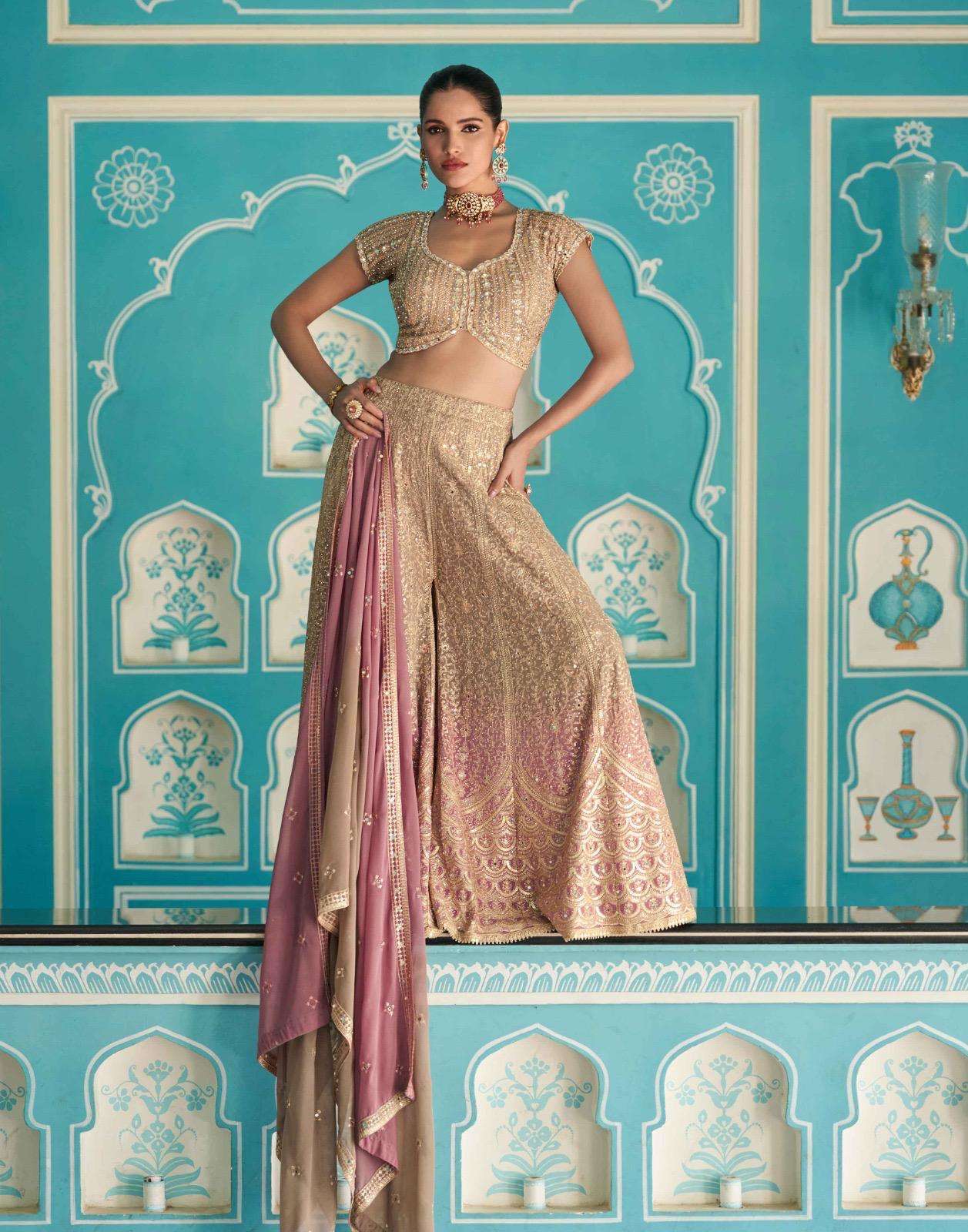 DESIGNER REAL GEORGETTE CHIKU SHARARA PALAZZO SALWAR SUIT COLLECTION SY LASKARA 5761
