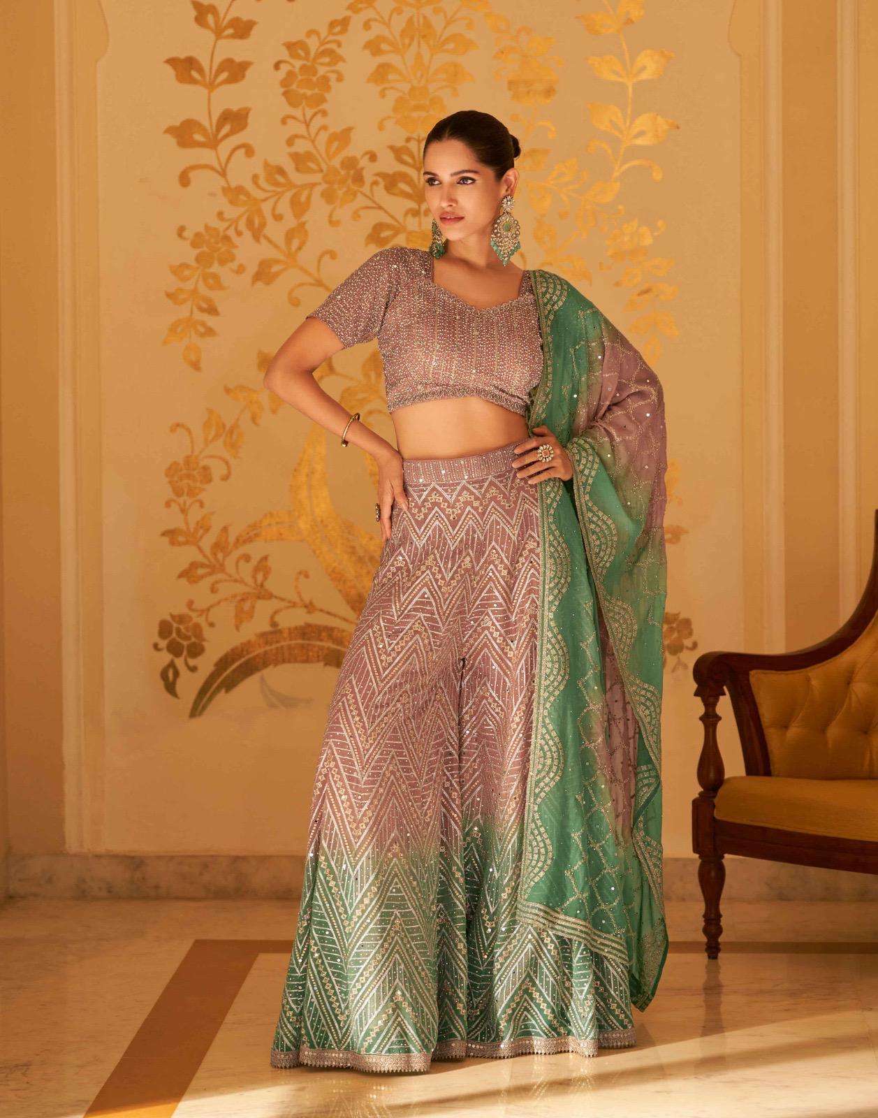 DESIGNER REAL GEORGETTE PINK SHARARA PALAZZO SALWAR SUIT COLLECTION SY LASKARA 5764