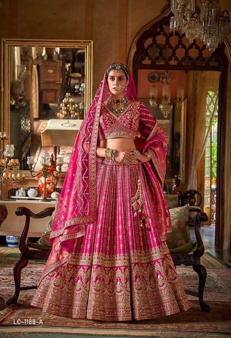 DESIGNER WEDDING BRIDAL WEAR INDIAN HEAVY RANI PINK SILK LEHENGA CHOLI WITH NET DUPATTA MANJULLA 1188A