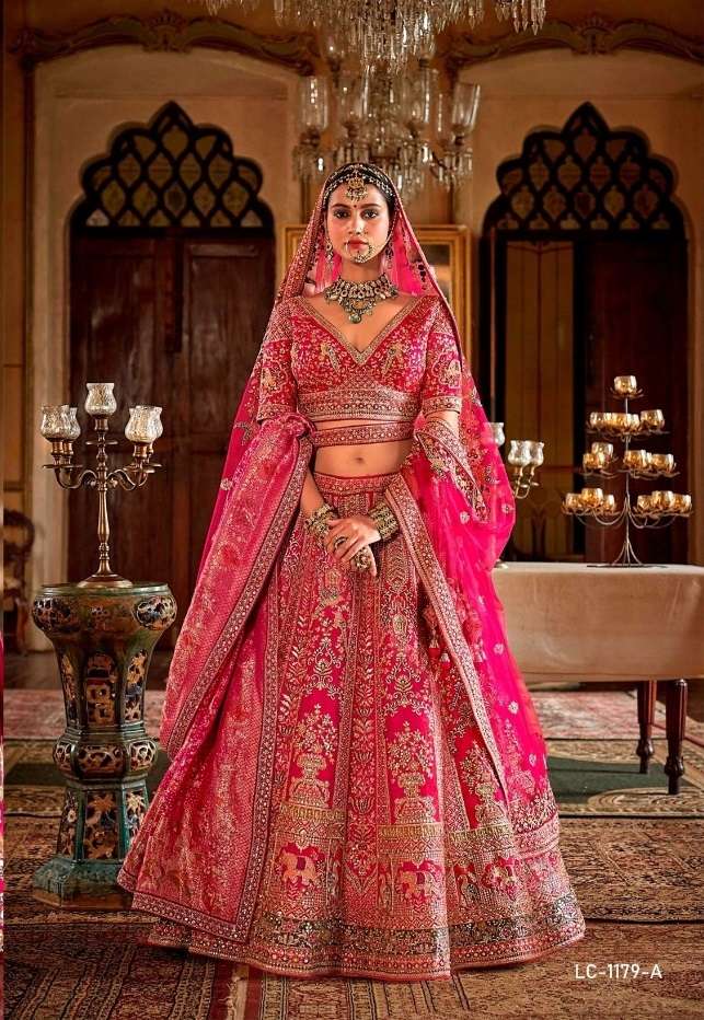 DESIGNER WEDDING BRIDAL WEAR INDIAN HEAVY RANI SILK LEHENGA CHOLI WITH NET DUPATTA MANJULLA 1179 A