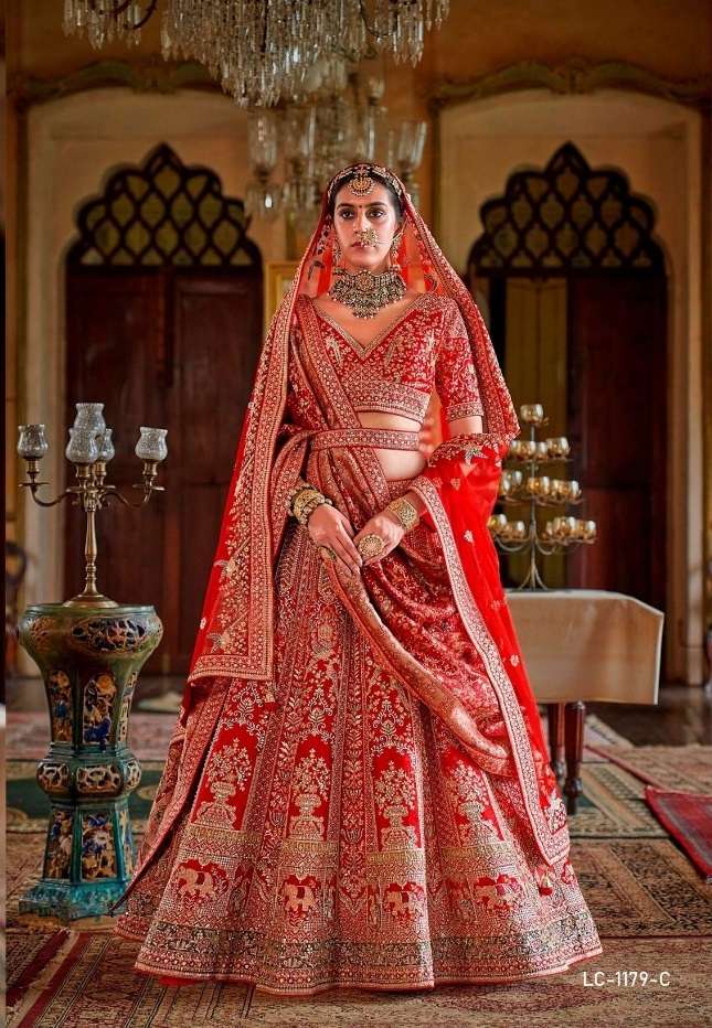 DESIGNER WEDDING BRIDAL WEAR INDIAN HEAVY RED SILK LEHENGA CHOLI WITH NET DUPATTA MANJULLA 1179 C