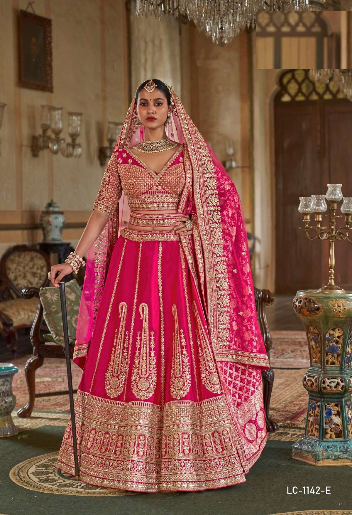DESIGNER WEDDING BRIDAL WEAR INDIAN HEAVY TONE RANI PINK SILK LEHENGA CHOLI WITH NET DUPATTA MANJULLA 1142 E