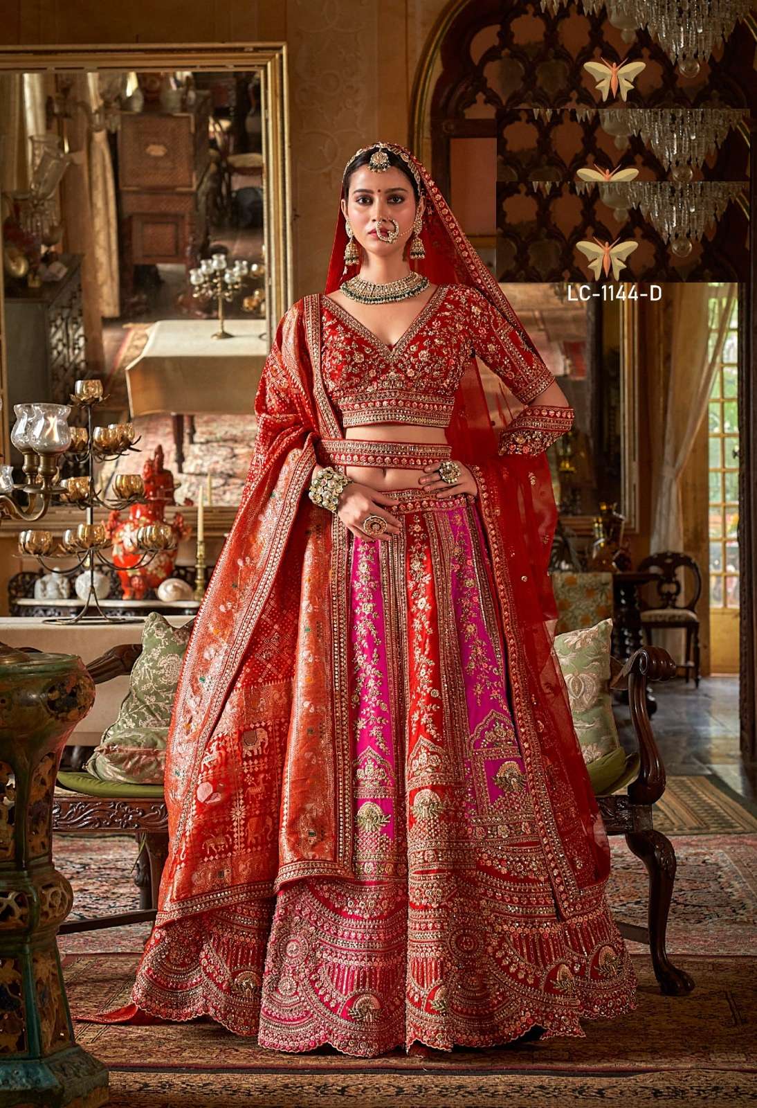 DESIGNER WEDDING BRIDAL WEAR INDIAN HEAVY TONE RED RANI SILK LEHENGA CHOLI WITH NET DUPATTA MANJULLA 1144 D