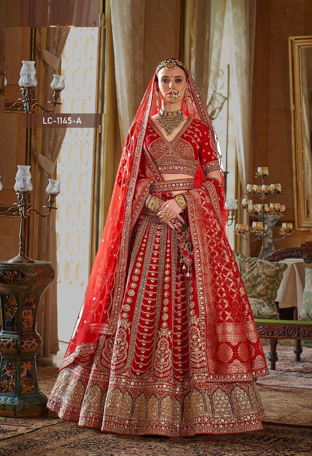 DESIGNER WEDDING BRIDAL WEAR INDIAN HEAVY TONE RED SILK LEHENGA CHOLI WITH NET DUPATTA MANJULLA 1145 A