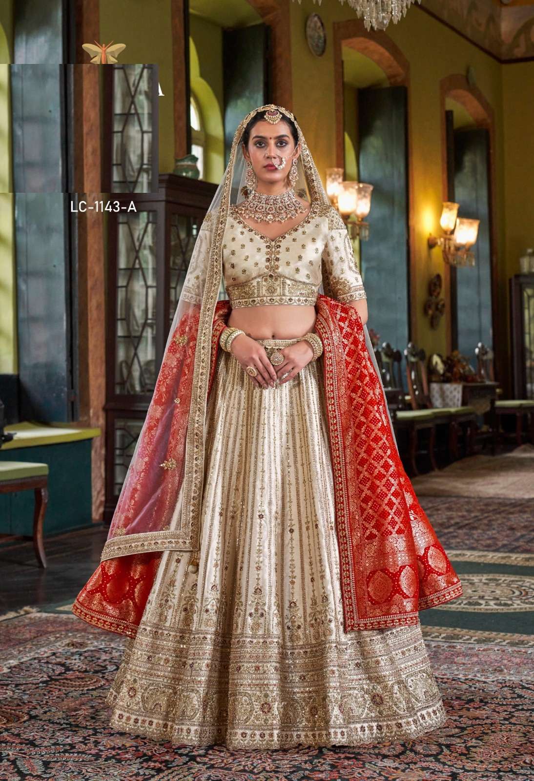 DESIGNER WEDDING BRIDAL WEAR INDIAN HEAVY TONE WHITE SILK LEHENGA CHOLI WITH NET DUPATTA MANJULLA 1143 A