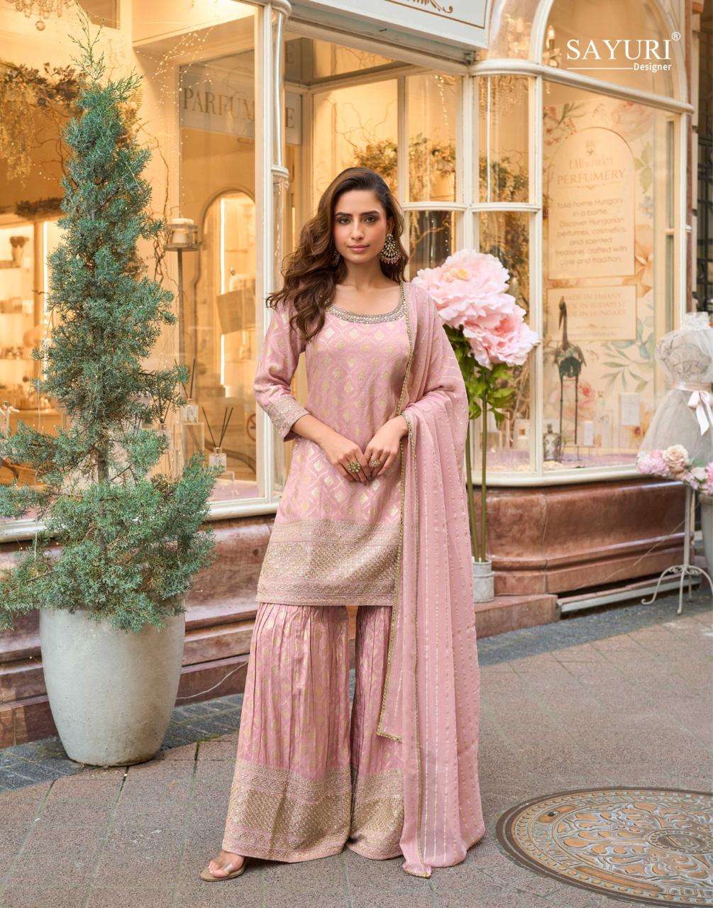 DESIGNER WEDDING PARTY WAER VISCOSE JAQUARD PINK SHARARA SALWAR SUIT SY AMRIT 5857