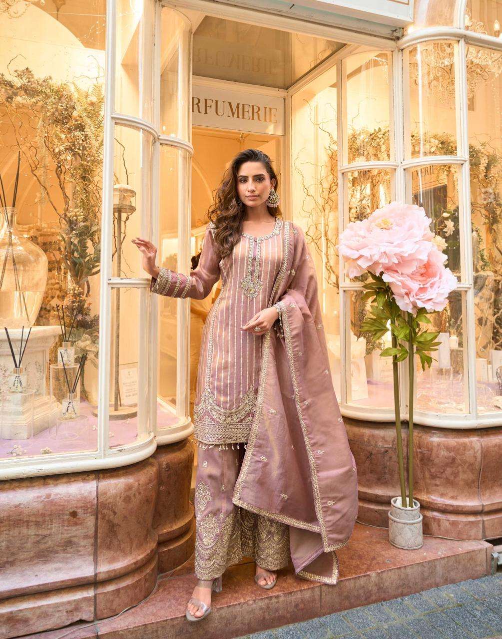 DESIGNER WEDDING PARTY WAER VISCOSE JAQUARD PINK SHARARA SALWAR SUIT SY AMRIT 5860