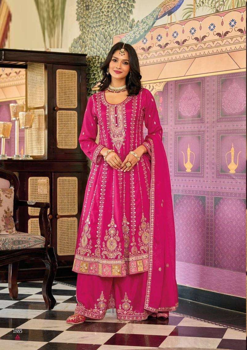 DESIGNER WEDDING PARTY WEAR REAL CHINON RANI PINK SHARARA SALWAR SUIT DST EBA RAGINI 1885