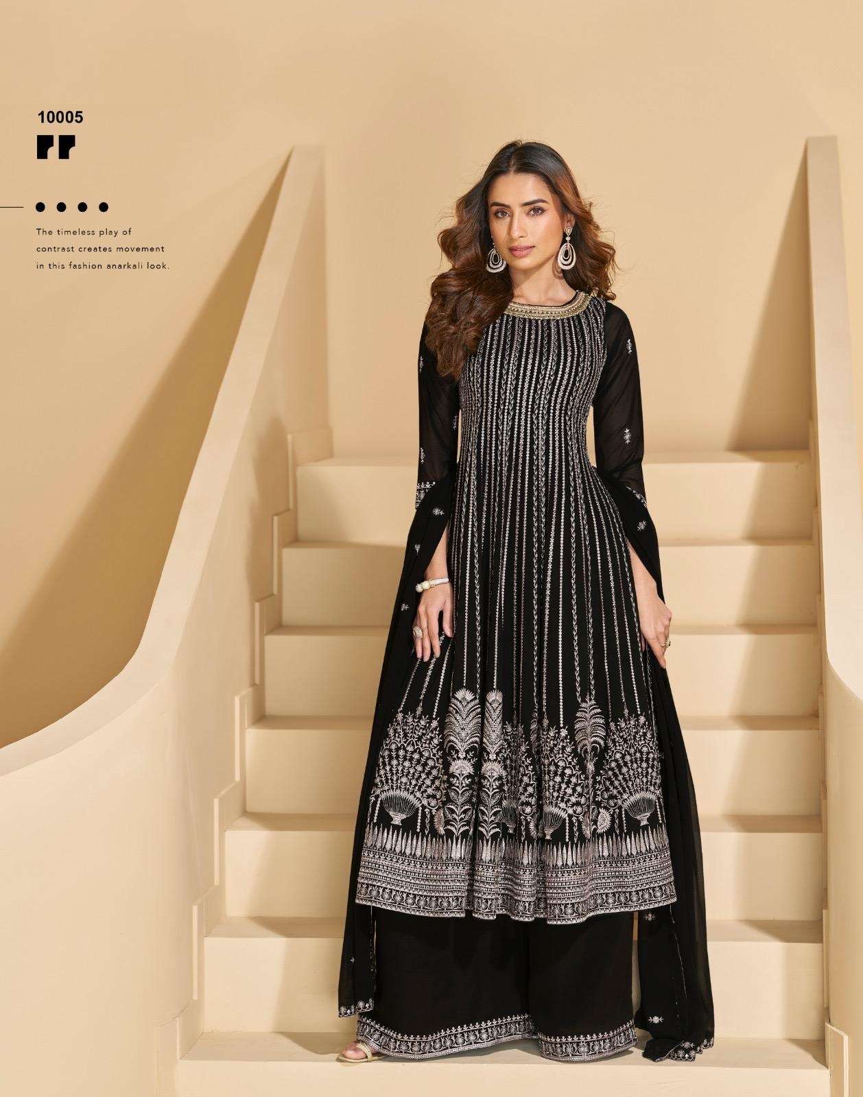 DESIGNER WEDDING PARTY WEAR REAL GEORGETTE BLACK SHARARA SALWAR SUIT SY SARGAM 10005