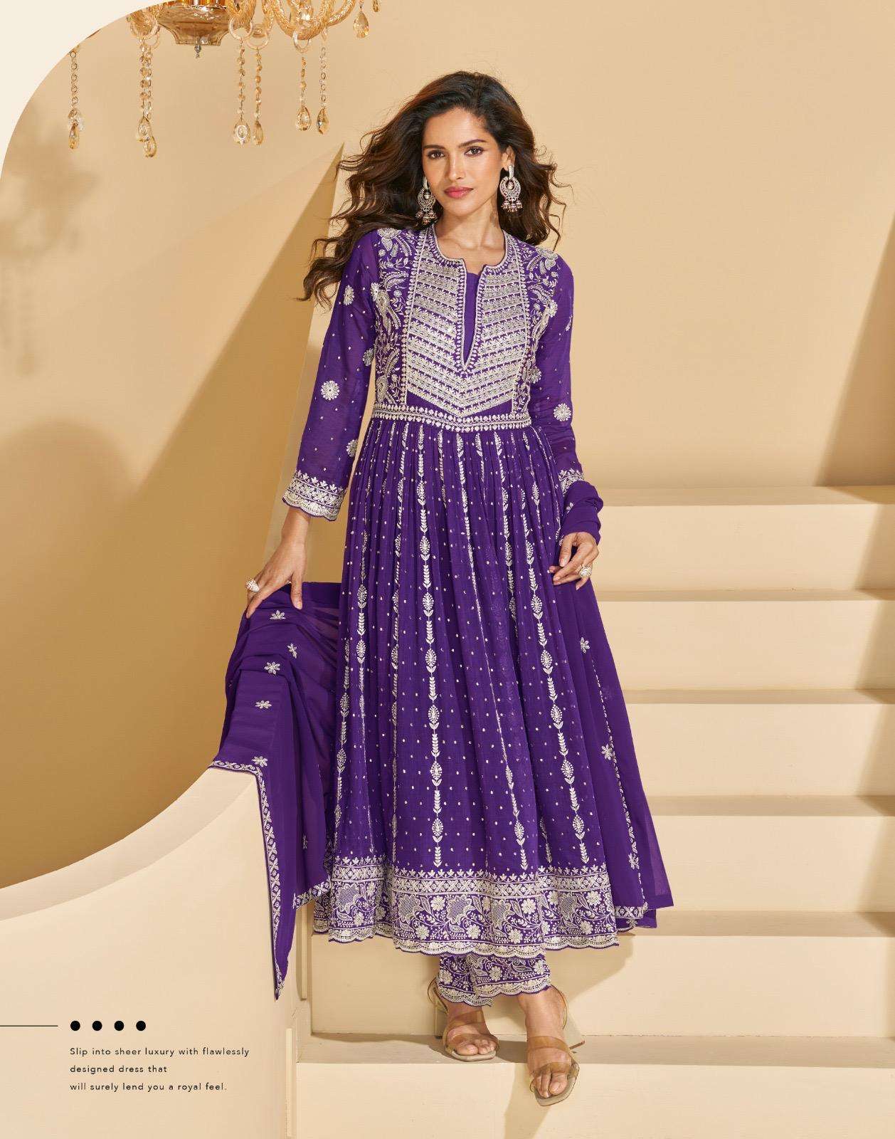 DESIGNER WEDDING PARTY WEAR REAL GEORGETTE PURPLE SHARARA SALWAR SUIT SY SARGAM 10004