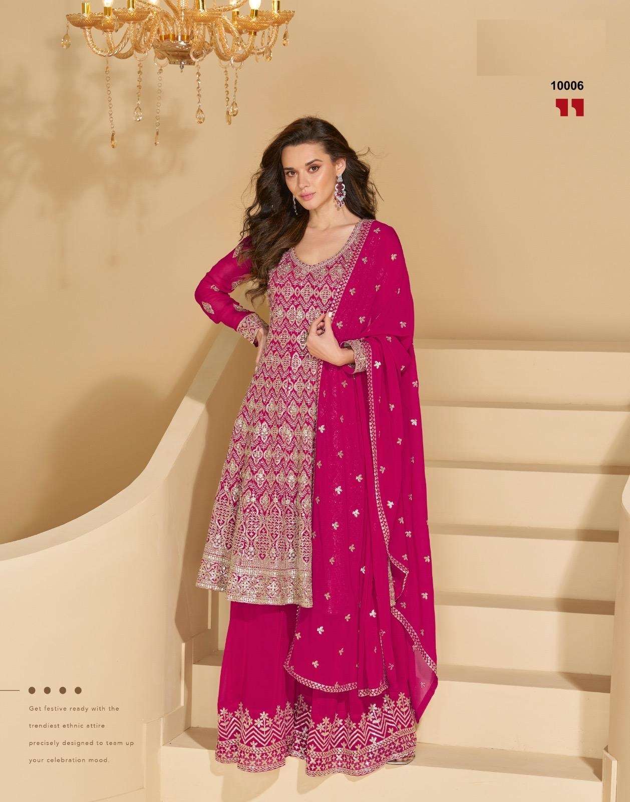DESIGNER WEDDING PARTY WEAR REAL GEORGETTE RANI PINK SHARARA SALWAR SUIT SY SARGAM 10006