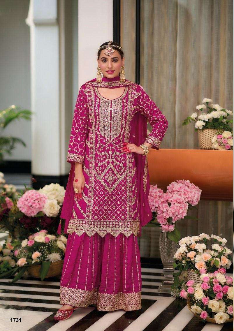 DESIGNER WEDDING PARTY WEAR SILK RANI PINK SHARARA PALLAZO SALWAR SUIT DST EB PREET 1731