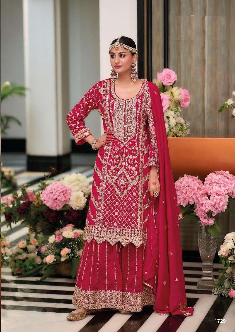 DESIGNER WEDDING PARTY WEAR SILK RED SHARARA PALLAZO SALWAR SUIT DST EB PREET 1729