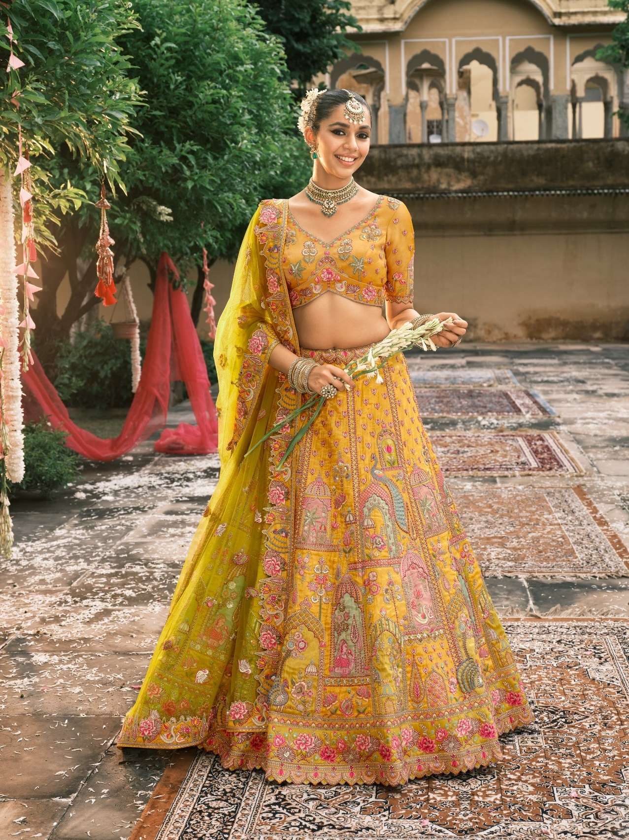 DESIGNER WEDDING WEAR INDIAN HEAVY YELLOW SILK LEHENGA CHOLI WITH NET DUPATTA SM TATHASTU 7904