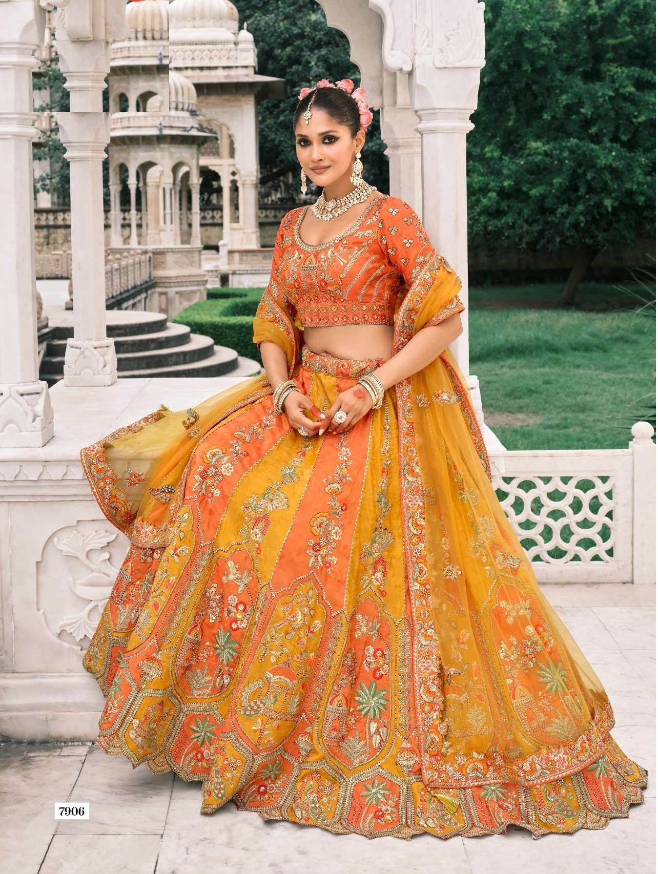 DESIGNER WEDDING WEAR INDIAN HEAVY YELLOW SILK LEHENGA CHOLI WITH NET DUPATTA SM TATHASTU 7906