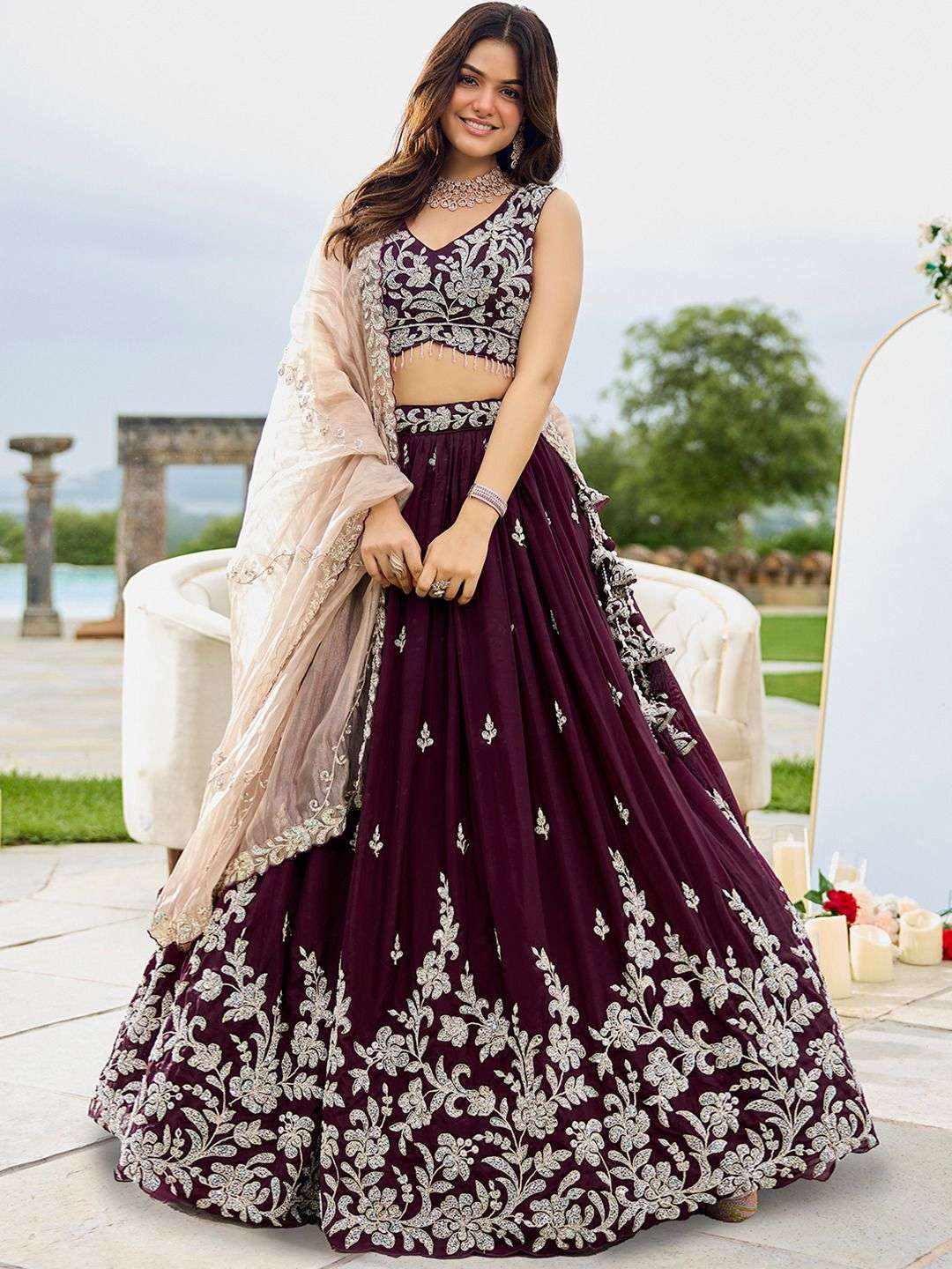 INDIAN DESIGNER BOLLYWOOD WEDDING PARTY WEAR HEAVY SATIN SILK MAROON READYMADE LEHENGA CHOLI NT 6196 A